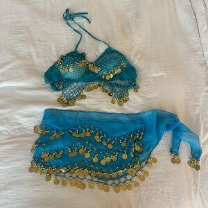 Teal and Gold Coin Belly Dance Set